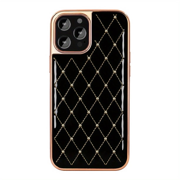 Glam Up Your Phone with a Gold Plated Embroidered Beads Leather Case for iPhone 11, 12, 13 Pro Max & 12 Pro!