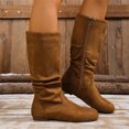 thumbnail image 4 of Willtoo Womens Slouch Mid Calf Boots Low Heel Comfort Casual Boots Vintage Round Toe Fall Winter Booties with Side Zip, 4 of 5