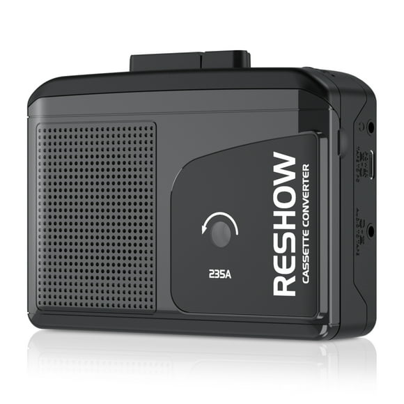 Reshow Lecteur de Cassettes Baladeur, Enregistreur de Cassettes Portable, Convertisseur Audio Cassette vers Numérique avec Prise pour Écouteurs, Microphone Intégré, Haut-Parleur, Enregistrement Inversé vers Cassette - Noir