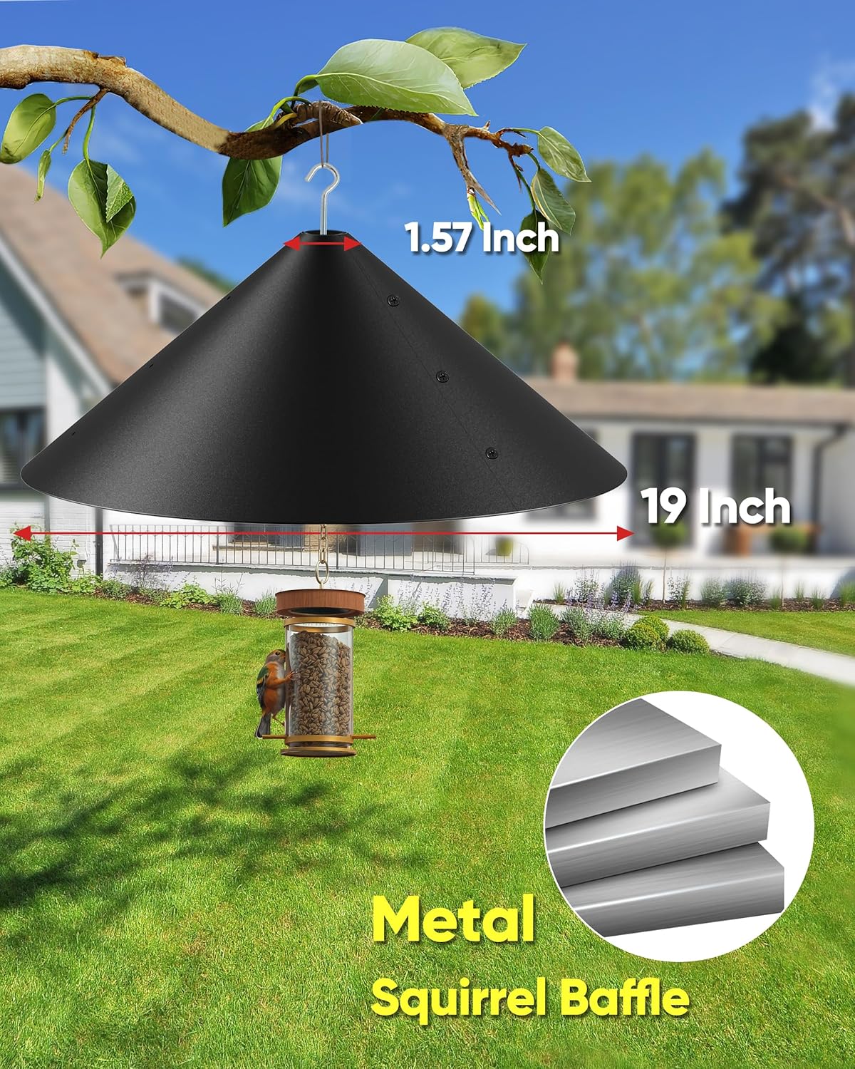 Outdoor Squirrel Proof Bird Feeders, 19 Inch Metal Squirrel Baffle for Bird Feeder Pole, Bird House Guard for Shepherd’s Hook, Rust Chew Proof Heavy Duty
