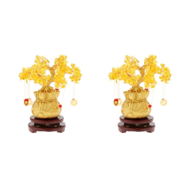 Billuyoard FengShui 19cm Citrine Money Tree Ornaments Bonsai de inauguración de la casa para la oficina Tipo 1 2Conjunto