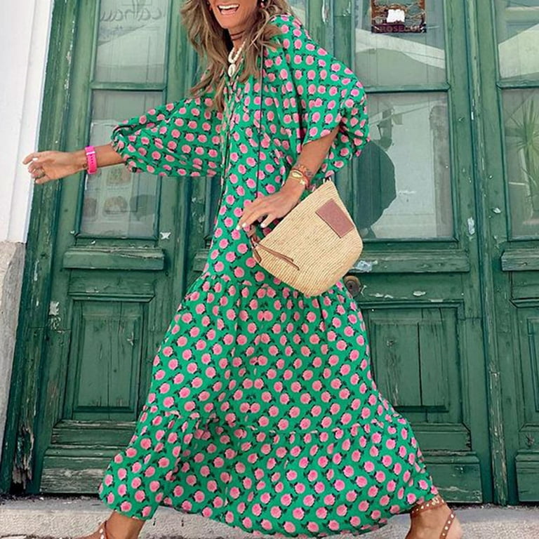 Polka dot green maxi dress for a girly summer outfit