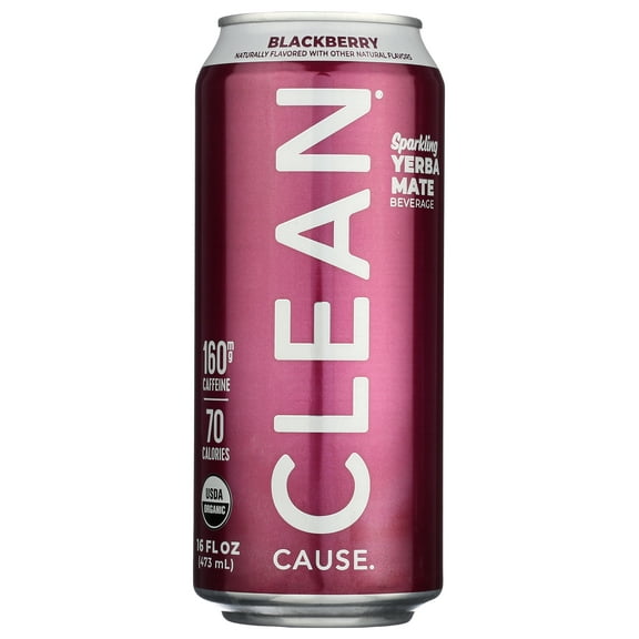 Pack of 12, Clean Cause Blackberry Organic Sparkling Yerba Mate, 16 fl oz