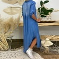 thumbnail image 5 of ZHOGXU Women's Denim Dress Short Sleeve V Neck Side Split Fashion Comfortable Loose Fit Dresses For Casual Daily Wear,Blue,Xxxl, 5 of 9
