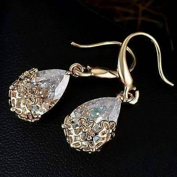 18K Gold Plated Infused Diamond Dust 6 Ctw Crystal Dangling Earrings For Woman