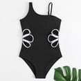 thumbnail image 5 of SERTG Girls One Piece Swimsuit Floral Cutout Strap Suits Swimwear Kids Solid Color Beach Pool Activities Summer Play Suit(Black#1,9 Years), 5 of 5