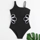 thumbnail image 5 of Traje de baño de una pieza para mujer, conjuntos de bikini para mujeres y niñas, traje de baño de verano liso, bañador deportivo de poliéster para niños., 5 of 5