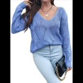 thumbnail image 3 of Suéteres de Otoño con Cuello Redondo de Crochet y Aberturas, Bonitos Suéteres de Invierno para Mujer, A Púrpura L, 3 of 10