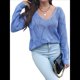 thumbnail image 3 of Suéteres de Otoño con Cuello Redondo de Crochet y Aberturas, Bonitos Suéteres de Invierno para Mujer, A Púrpura M, 3 of 10