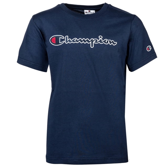 Champion Camiseta Unisex de Para Niños - Camiseta, Cuello Redondo, Algodón, Logotipo, color sólido Azul XS (X-Small)