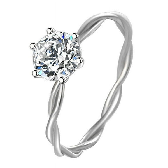 Petite Round Diamond Ring Twisted Shank Promise Ring 14K White Gold Over 1.5 Ct Simulated Diamond