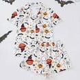thumbnail image 2 of Juosiy Women Halloween Graphic Printed Pajama Set Short Sleeve Lapel Button Down Tops and Shorts Sets, 2 of 3