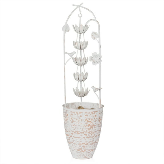 Alpine Corporation Metal White Rustic Outdoor Electric Fountain with Flower