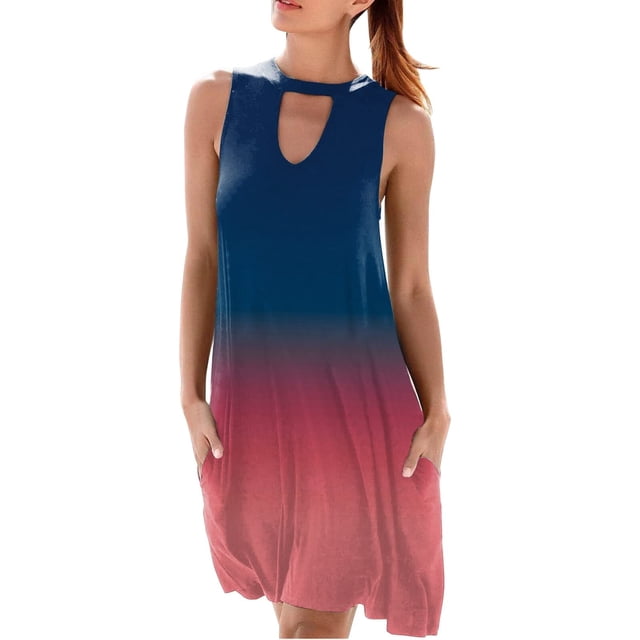 Vestidos de playa de verano para mujer con mini vestido de bolsillo sin mangas con escote elegante Pompotops ghjkhdj4404