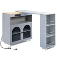 thumbnail image 3 of Kitchen Island with Storage, Rolling Kitchen Island Table with Extended Table, 3 Open Shelves and 2 Glass Doors, Built-in LED Lights & Power Outlets, Kitchen Cart Cabinet on Wheels for Home, Grey, 3 of 7