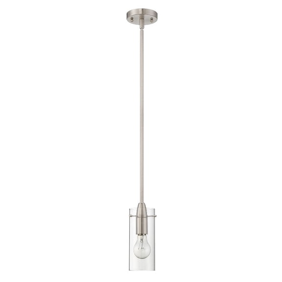F3455-80-Sunset Lighting-1 Light Mini Pendant   Bright Satin Nickel Finish with Clear Glass