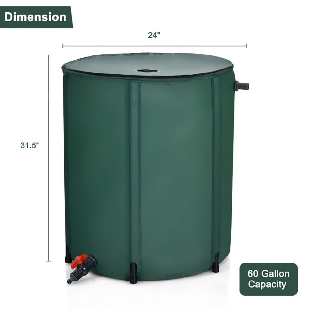 Resenkos 60 Gallon Portable Collapsible Rain Barrel Water Collector