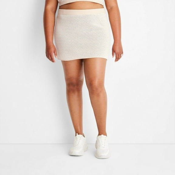 Women's Crochet Checkered Mini Skirt - Future Collective with Alani Noelle Cream/White 1X