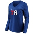 thumbnail image 2 of Women's Joel Embiid Royal Philadelphia 76ers Playmaker Name & Number Long Sleeve V-Neck T-Shirt, 2 of 3