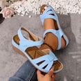 thumbnail image 4 of Walking Sandals for Women Trendy Crooss Strappy Open Toe Wedges Comfy Arch Support Orthopedic Shoes Ankle Strap Summer Heels Sky Blue Size 8.5, 4 of 7