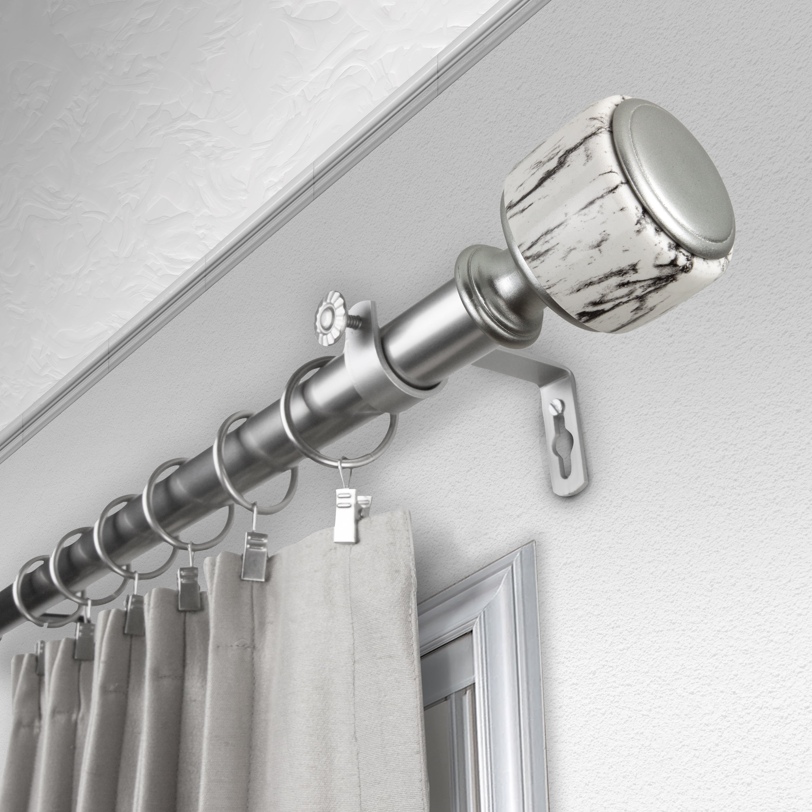 Kaylee 1" Single Curtain Rod, 48-84 inches- Satin Nickel