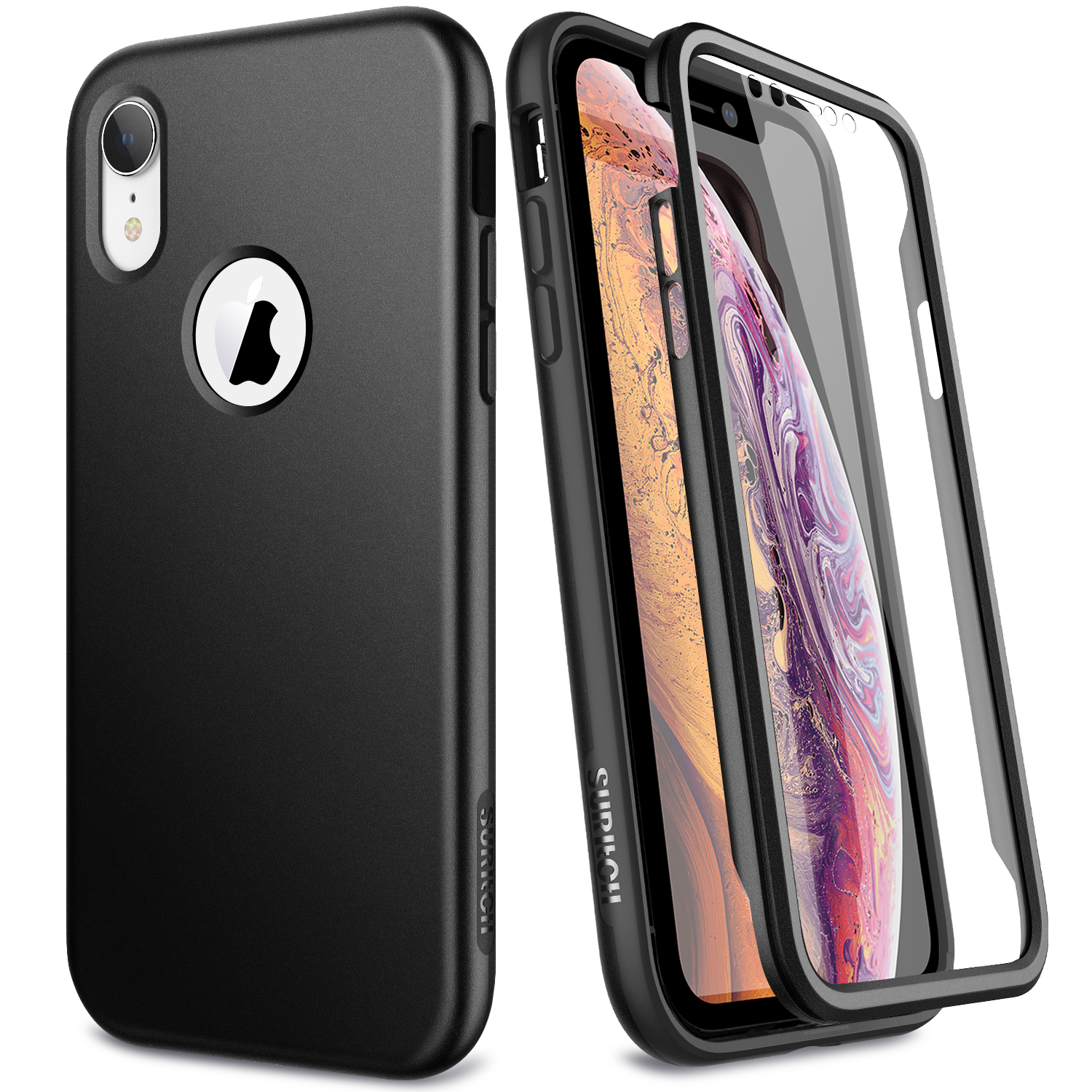 SURITCH Case for iPhone XR, Builtin Screen Protector Matte Hard Full
