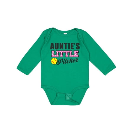 

Inktastic Aunties Little Pitcher Softball Gift Baby Girl Long Sleeve Bodysuit