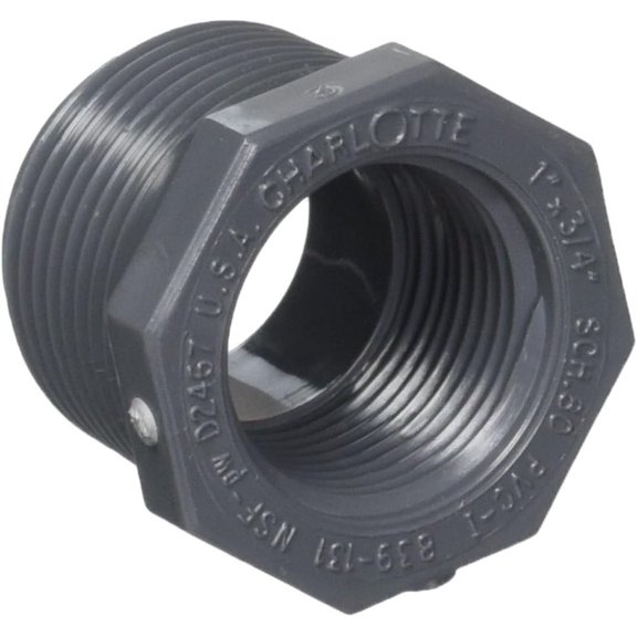 Charlotte Pipe Schedule 80 PVC Reducer Bushing, Gray, MPT x FPT, 1 x 3/4-In.