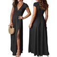 thumbnail image 3 of Women'S Deep V Neck Solid Color Pleated High Waist Slit Club Party Evening Long Maxi Dress Black L, 3 of 7