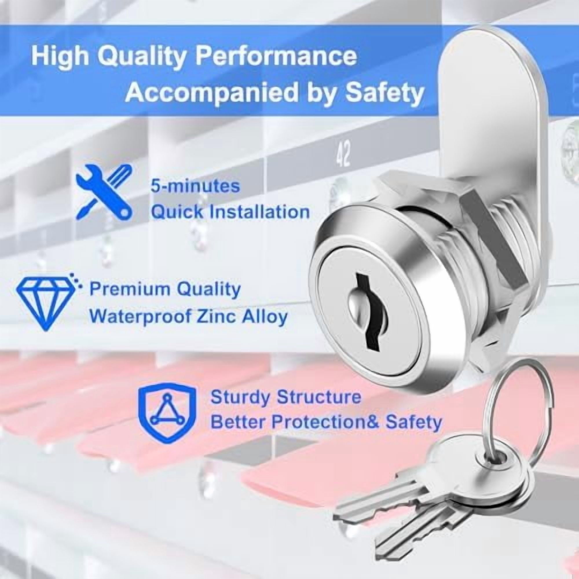 5 Pack Cabinet Locks Keyed Alike, 5/8" Cabinet Locks with Keys, Rv Cam Lock for Storage Door Rv Compartment Lock Secure File Drawer Mailbox Toolbox, Zinc Alloy