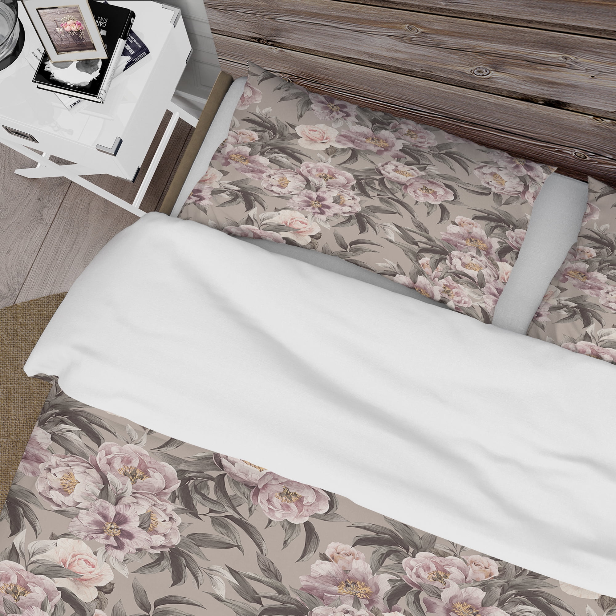 Designart 'Pink Pansies and Peonies' Floral Duvet Cover Set