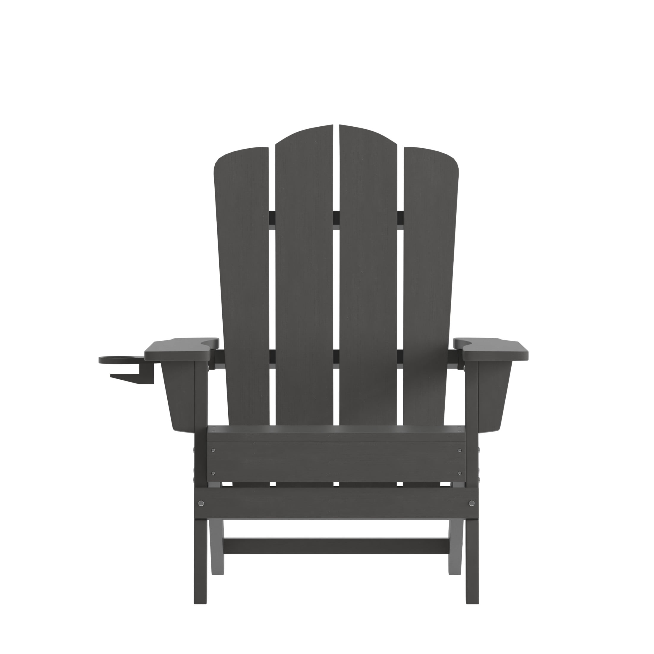 BizChair Adirondack Chair with Cup Holder, Weather Resistant HDPE Adirondack Chair in Gray, Set of 2