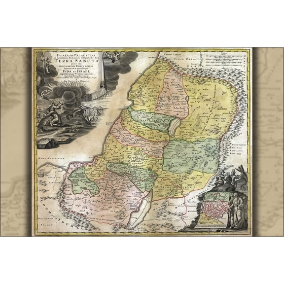 24"x36" Gallery Poster, bible map palestine holy land israel 1748 latin