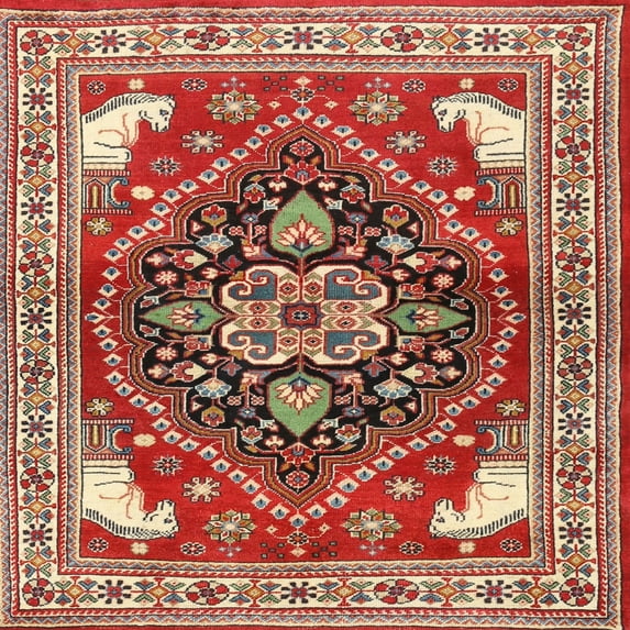 Ahgly Company Machine Washable Indoor Square Traditional Red Area Rugs, 5' Square
