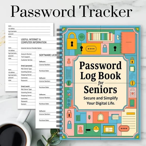 Password Keeper Book, Password Keeper Book For Seniors, 8X10 In Large Print, Spiral Bound Notebook, Credential Tracking, Daily Office Use, Multi-Color Cover, 1 Pc