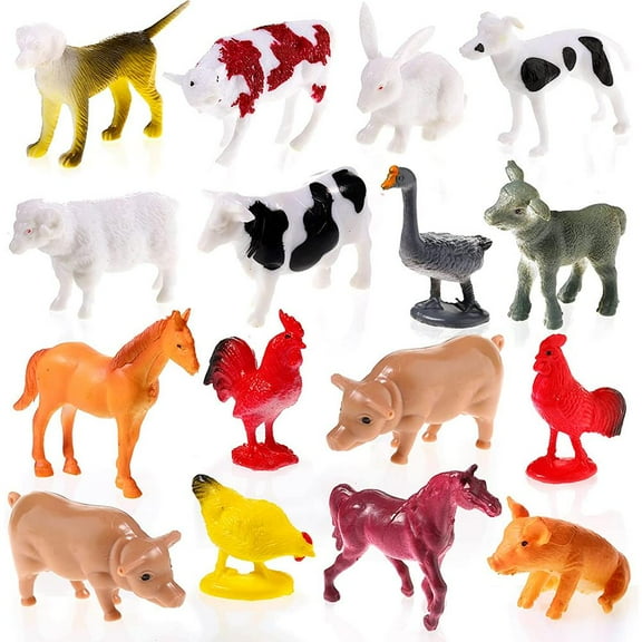 16 Pcs Farm Animal Figurines Simulation Plastic Farm Animal Miniature Doll Washable PVC Farm Barn Animal Figurine Set