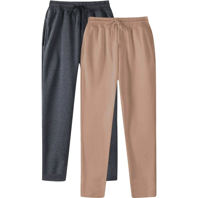 AherBiu 2PCS Fleece Sweatpants for Men Drawstring Elastic Waisted Lightweight Trousers with Pockets Running Workout Gym Pants