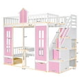 Twin Over Twin Bunk Beds with Stairs, Wood Loft Bed with Desk and Seat