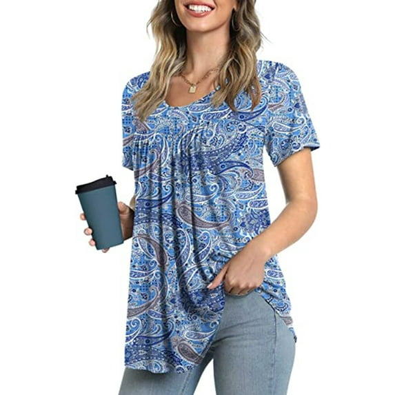 Mengpipi Women's Summer Tops Short Sleeve Round Neck T Shirt Front Twist Tunic Loose Fitted, Coral-XXL(US 18)