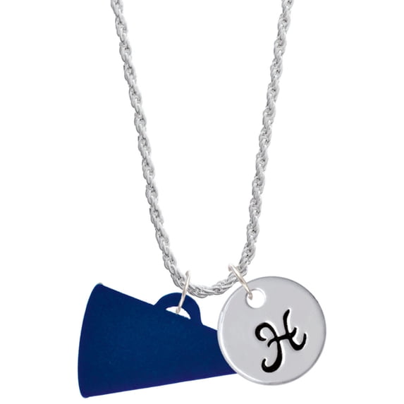 Delight Jewelry Acrylic 1.25" Navy Megaphone Silvertone Script Initial Disc - H - Charm Necklace, 20"+3"