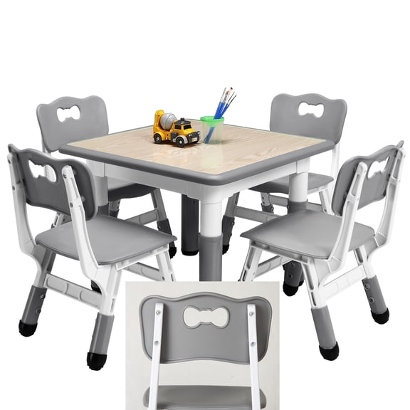 Senfot Adjustable Height Table & 4 Chairs Set, Graffiti-Resistant for Toddlers Ages 2-10 Light Gray