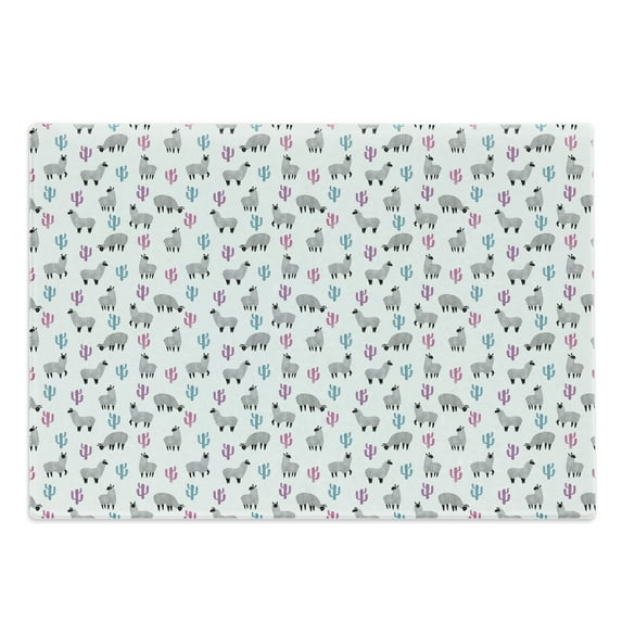 Exotic Cutting Board, Pattern with Llama Animal and Colorful Cactus Wild Abstract Illustration, Decorative Tempered Glass Cutting and Serving Board, in 3 Sizes, by Ambesonne