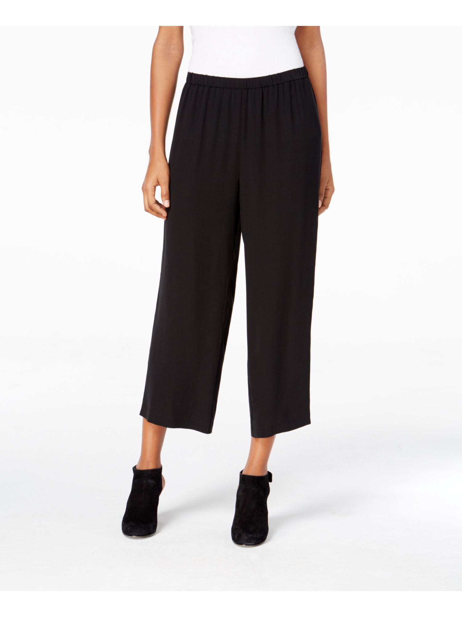 EILEEN FISHER Womens Black Silk Cropped 