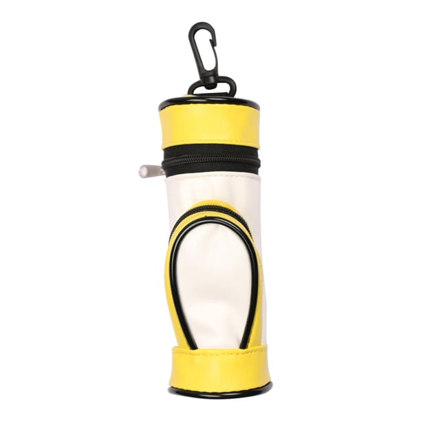 Bolsa de almacenamiento de pelotas de golf de cuero sintético resistente al agua con gancho ligero. Capacidad para 3 pelotas. Amarillo blanco