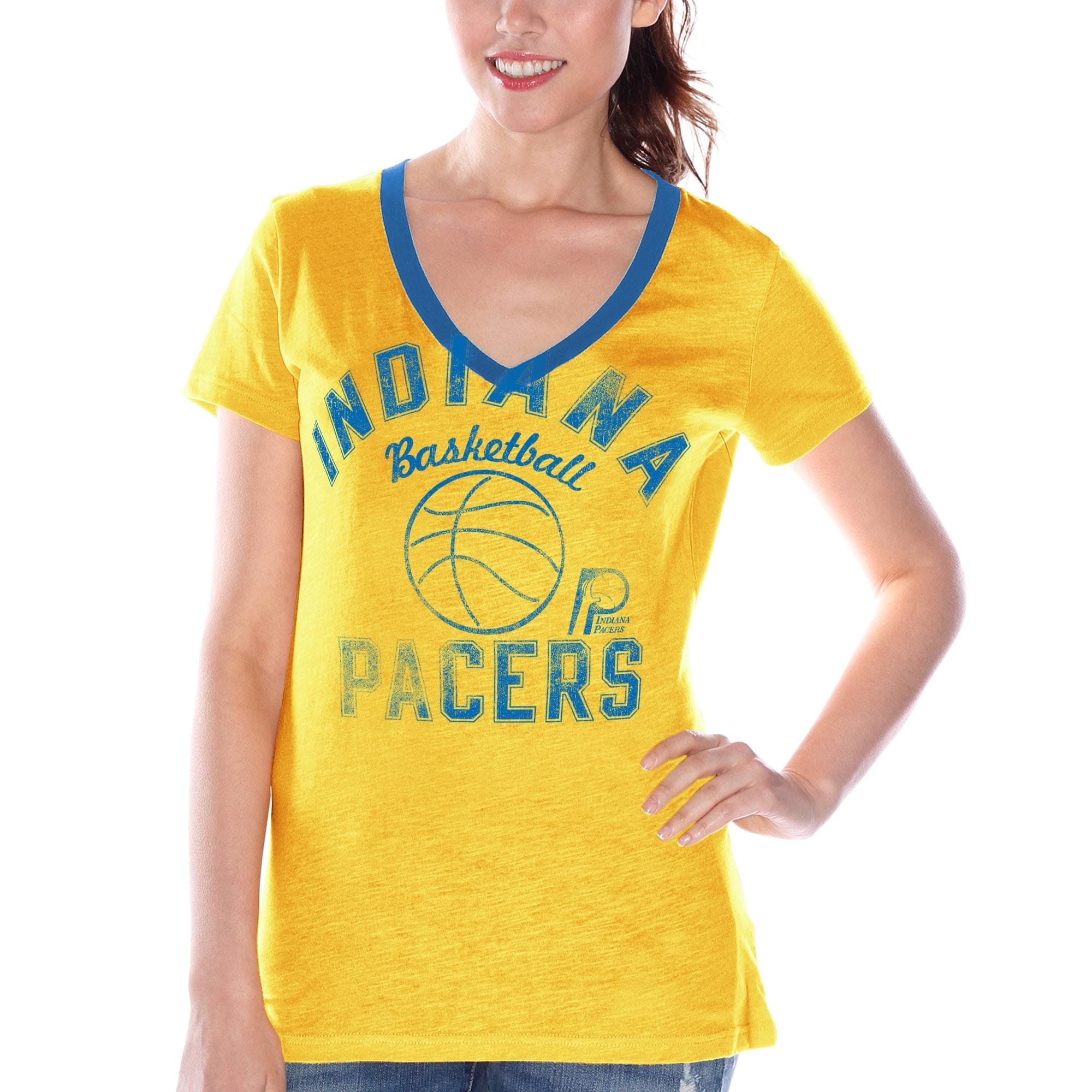 Indiana Pacers Women's Hardwood Classics Back Court Logo VNeck TShirt