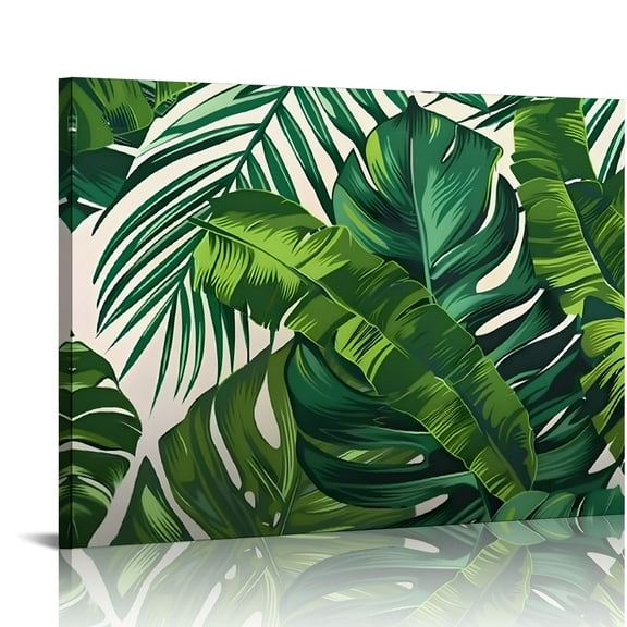 Shiartex Tropical Leaf Canvas Wall Art Print Home Decor Living Room Bedroom Office Wall Decor - Framed Ready to Hang 20x16in