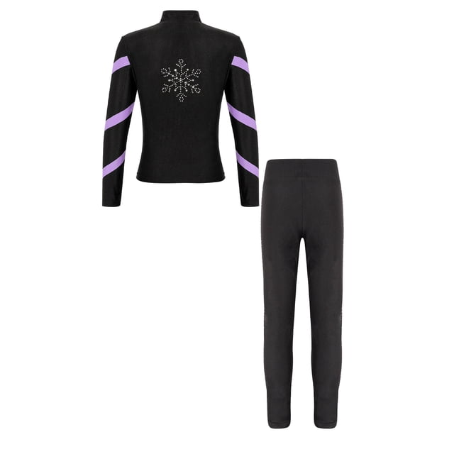Sxiwei Kids Girls Rhinestones Ice Skating Clothes Set Figure Skating Pants with Jacket 2 Pcs Athletic Sports Outfits Lavender 6