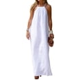 thumbnail image 4 of Womens Halter Neck Side Slit Linen Style Casual Vacation Dress Beach Holiday Summer Long Dress White S, 4 of 7
