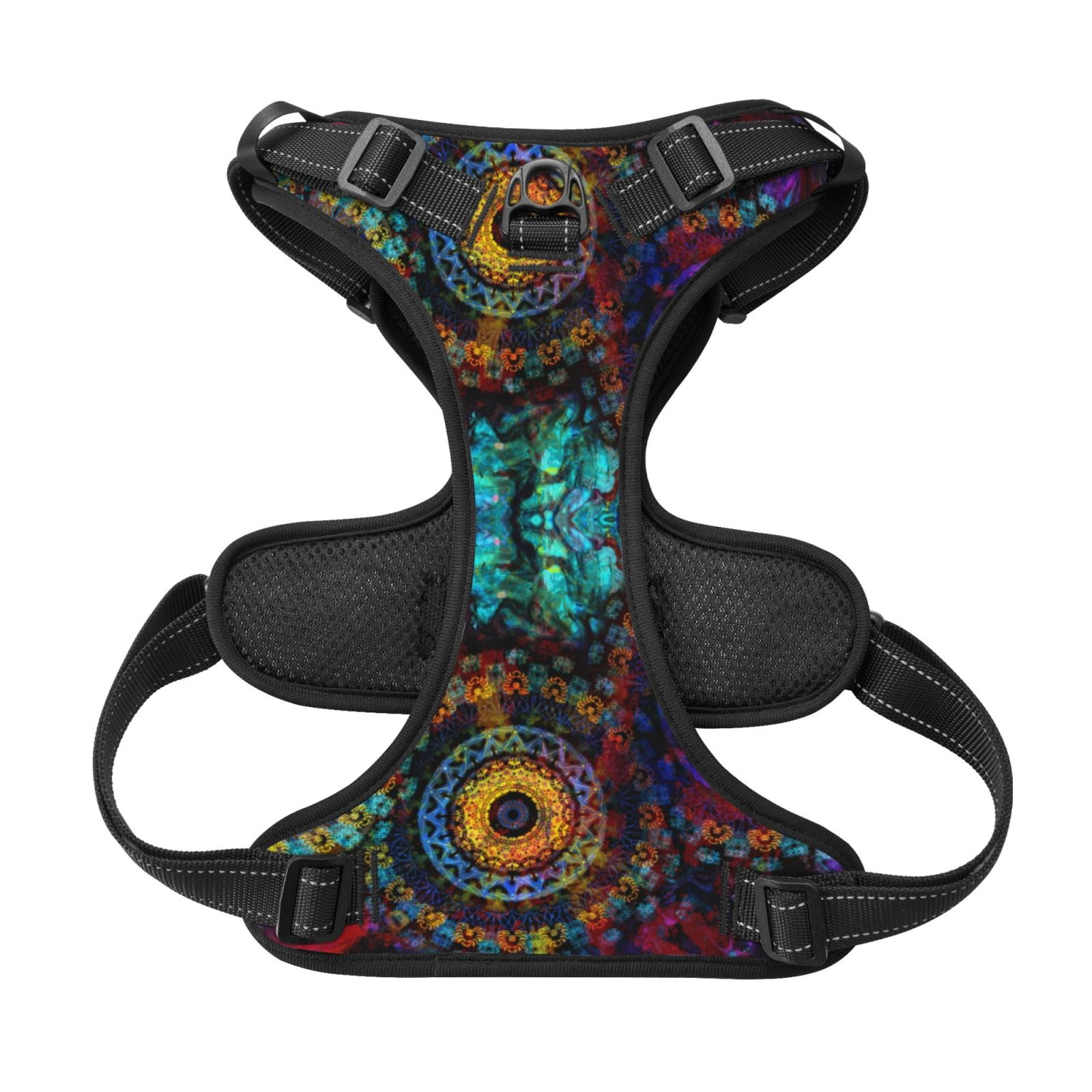 Kdxio Mandala Colorful Print No Pull Dog Harness Adjustable Reflective Oxford Easy Control Medium Large Dog Harness for Training and Everyday-Large