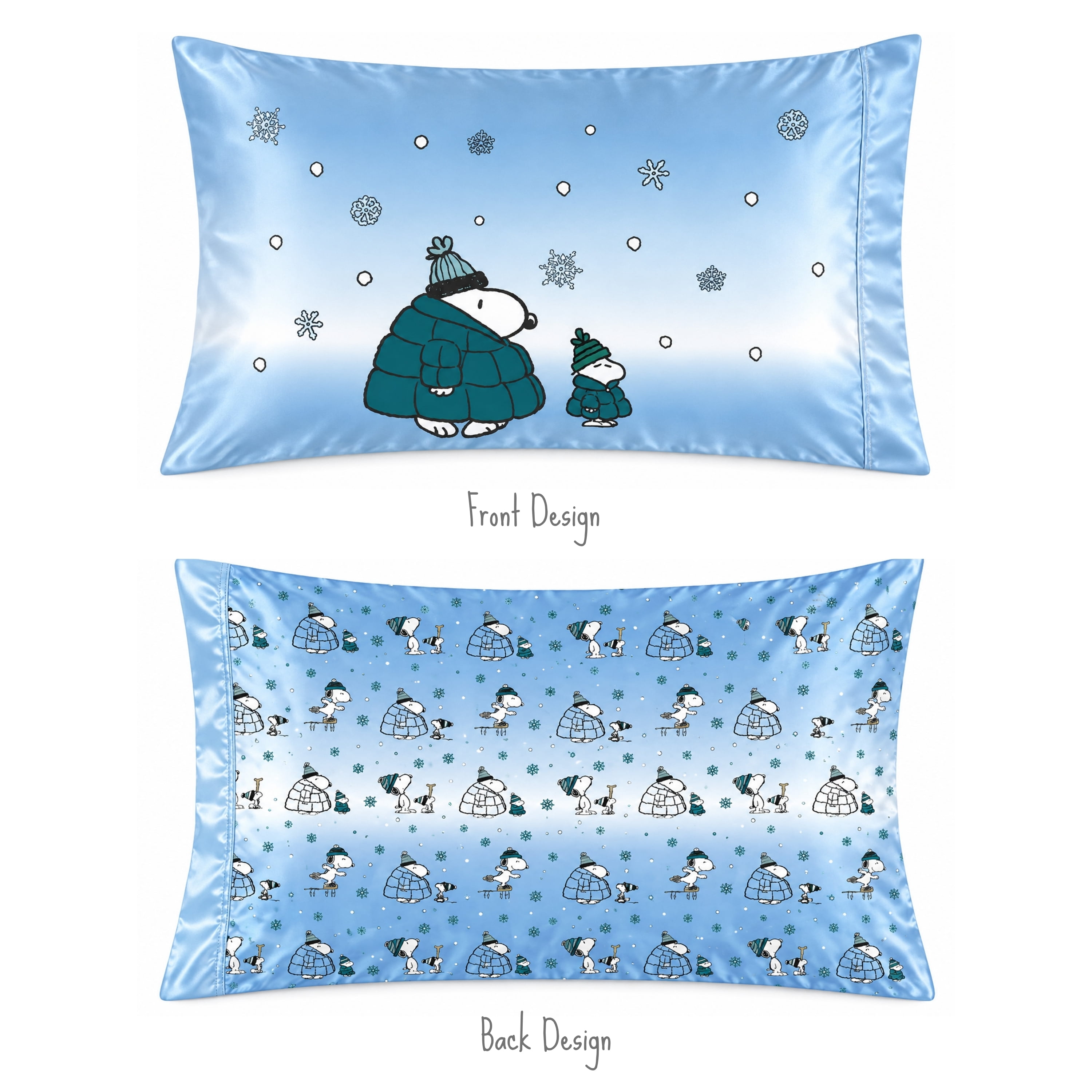 Peanuts Snoopy Puffy Coat Reversible Silky Satin Pillowcase, Standard Size, 1-Pack